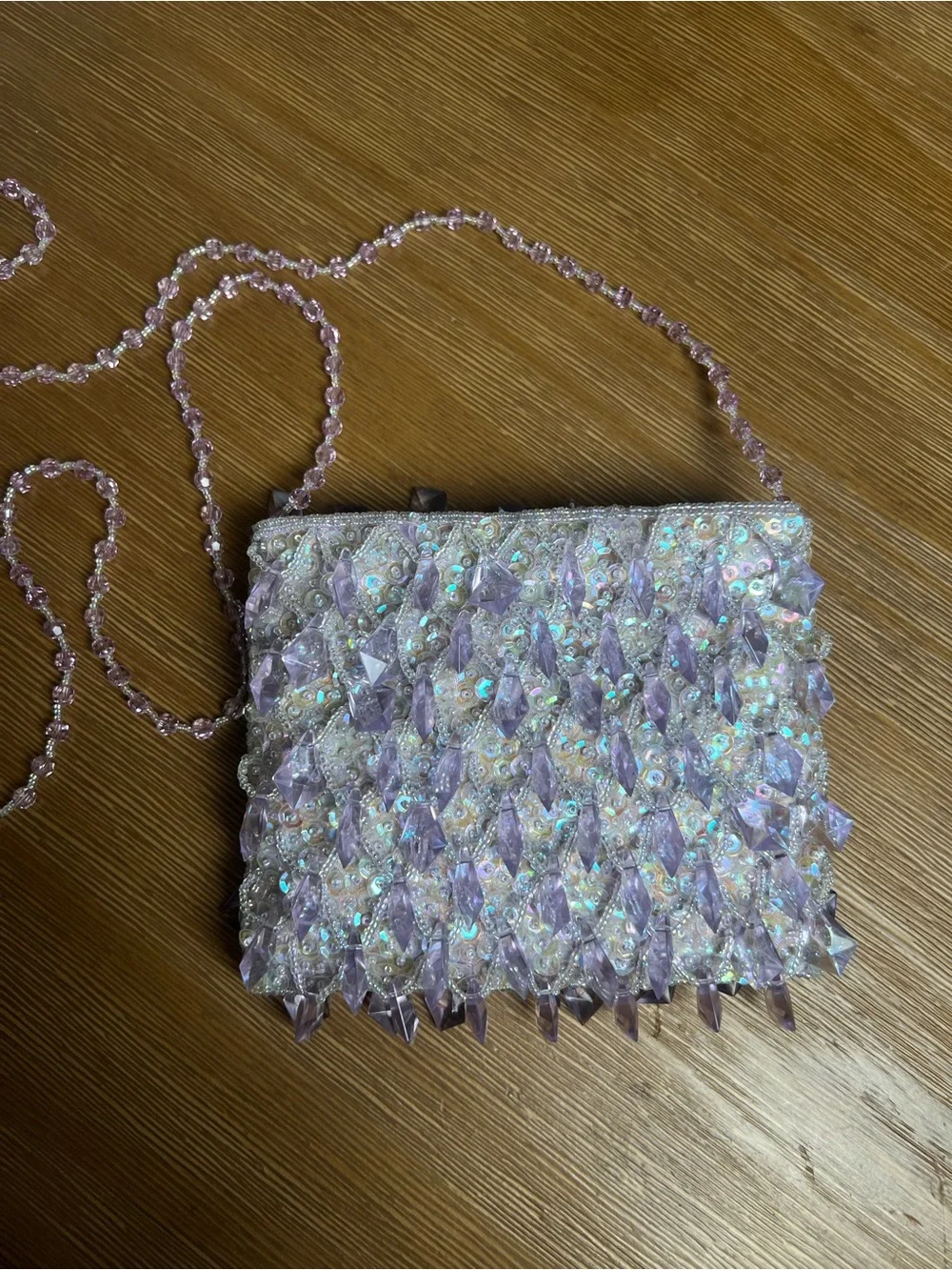 Sequins Beaded Fringe Lavender Evening Purse Handbag Clutch